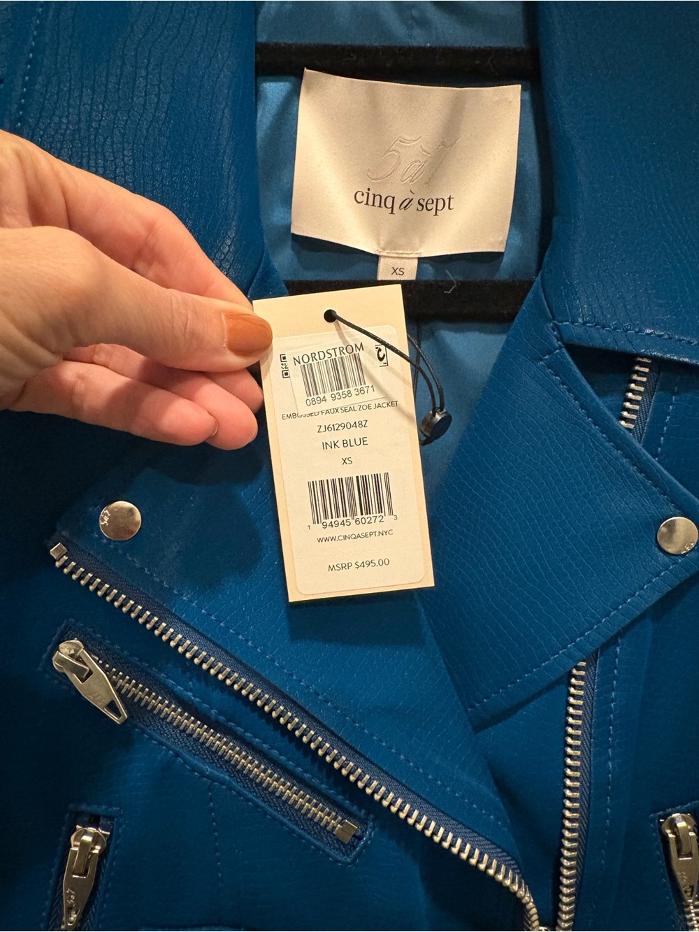 Cinq à Sept . Blue Embossed Moto Jacket . Sz.XS . NWT 🧿 - Picture 6 of 9